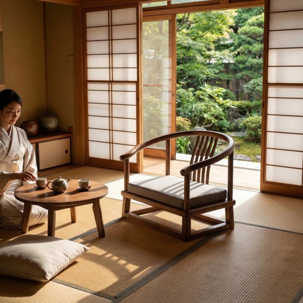 Zen Chair For Tea Tatami Seat Solid Ash Wood Chinese Style Armchair Circle Chair for Living Room Furniture Balcony Window