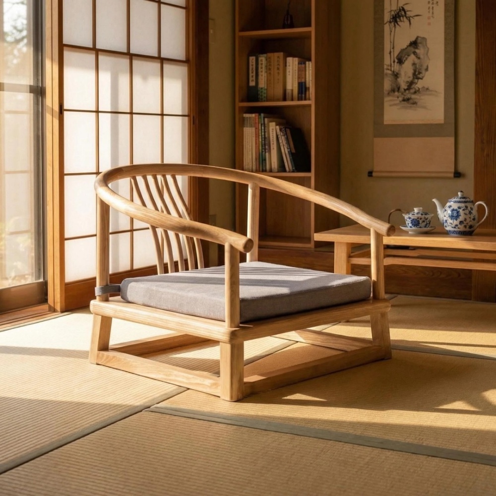Zen Chair For Tea Tatami Seat Solid Ash Wood Chinese Style Armchair Circle Chair for Living Room Furniture Balcony Window