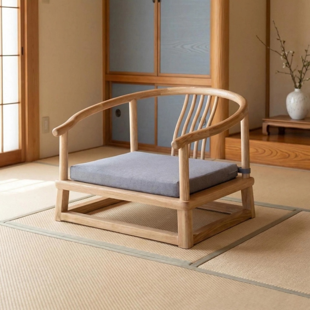 Zen Chair For Tea Tatami Seat Solid Ash Wood Chinese Style Armchair Circle Chair for Living Room Furniture Balcony Window