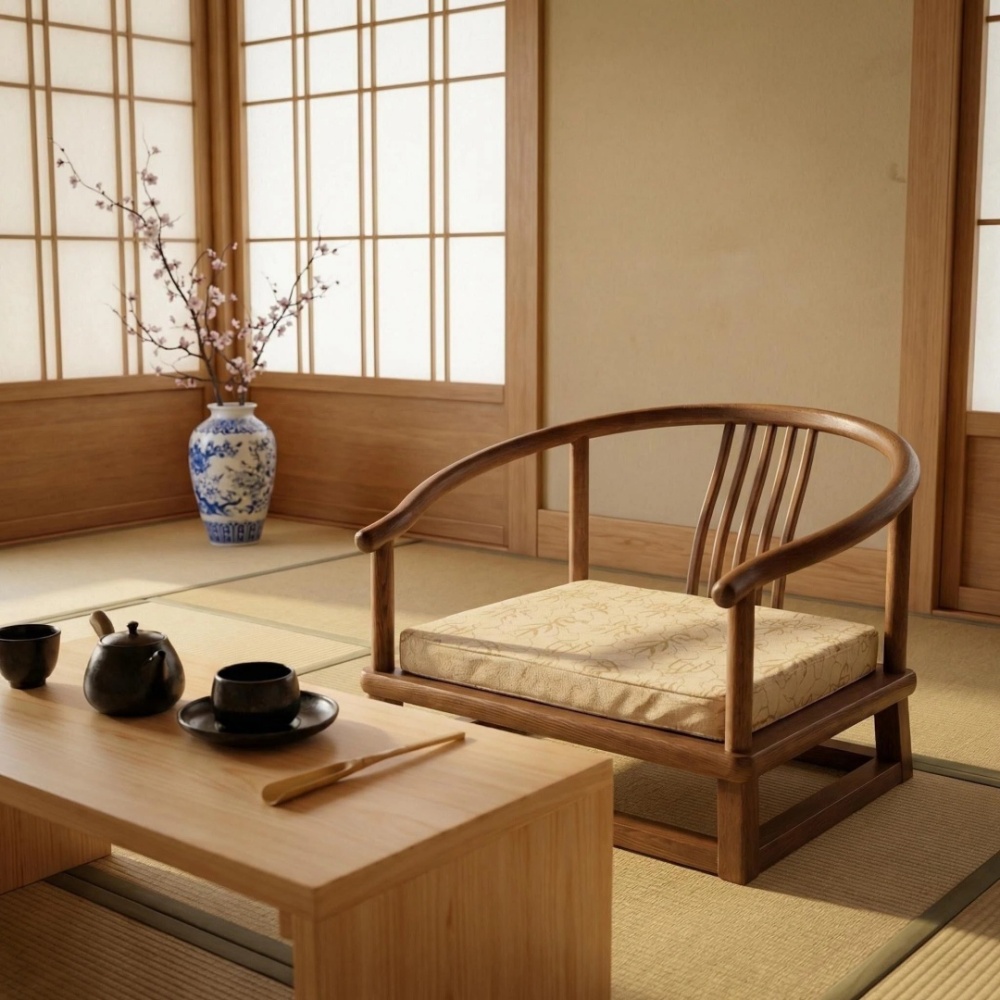 Zen Chair For Tea Tatami Seat Solid Ash Wood Chinese Style Armchair Circle Chair for Living Room Furniture Balcony Window
