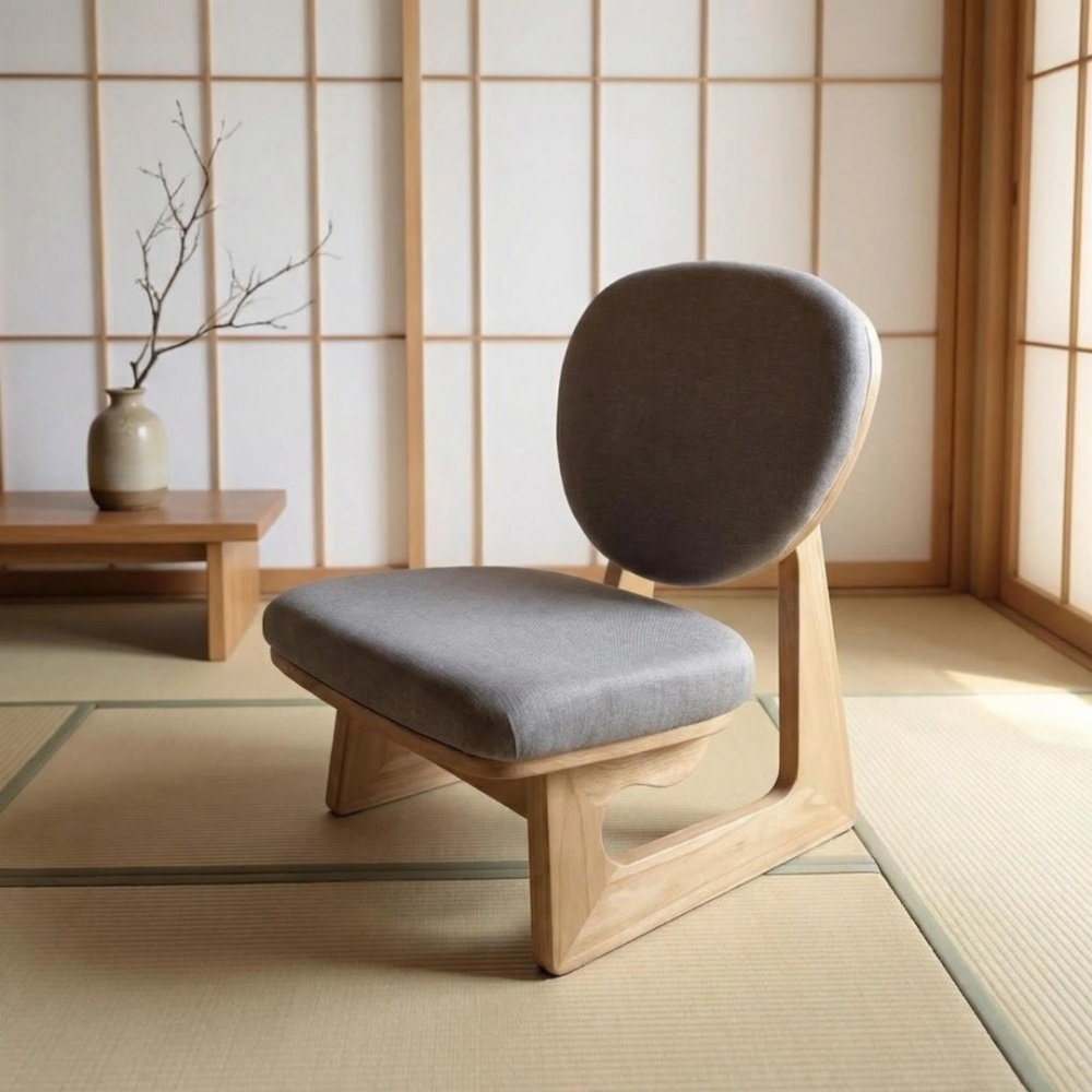 Space Saving Floor Chair Low Profile Seating Japanese Tatami Chair Wood Frame with Cushion Bedroom Dorm Room Balcony Relaxation