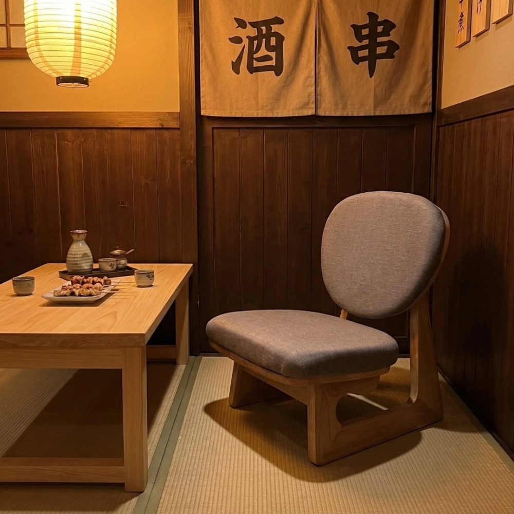 Space Saving Floor Chair Low Profile Seating Japanese Tatami Chair Wood Frame with Cushion Bedroom Dorm Room Balcony Relaxation