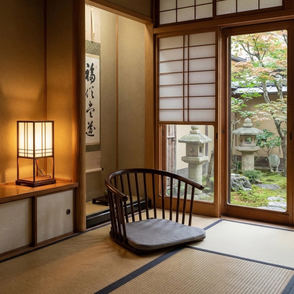 Japanese Tatami Zaisu Legless Chair with back Support ,mahogany Finish