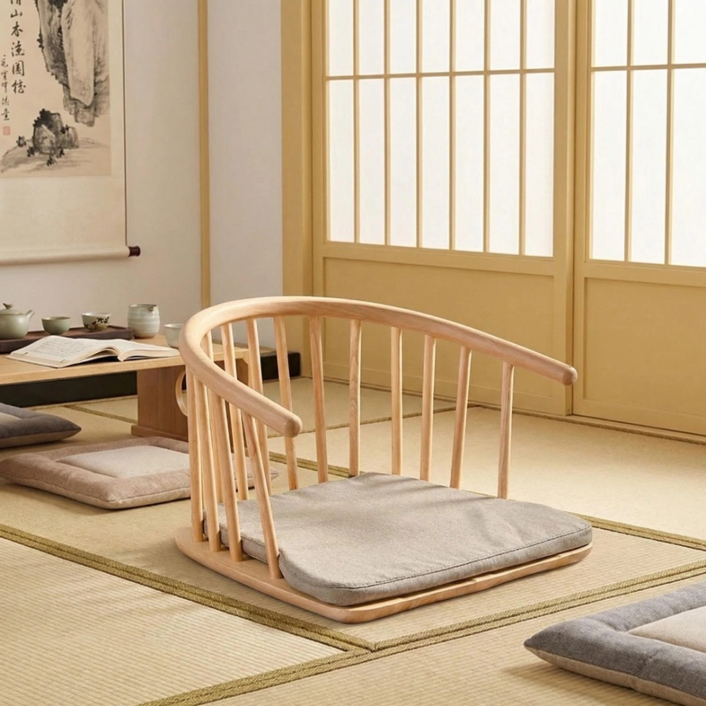 Japanese Tatami Zaisu Legless Chair with back Support ,Natural Finish