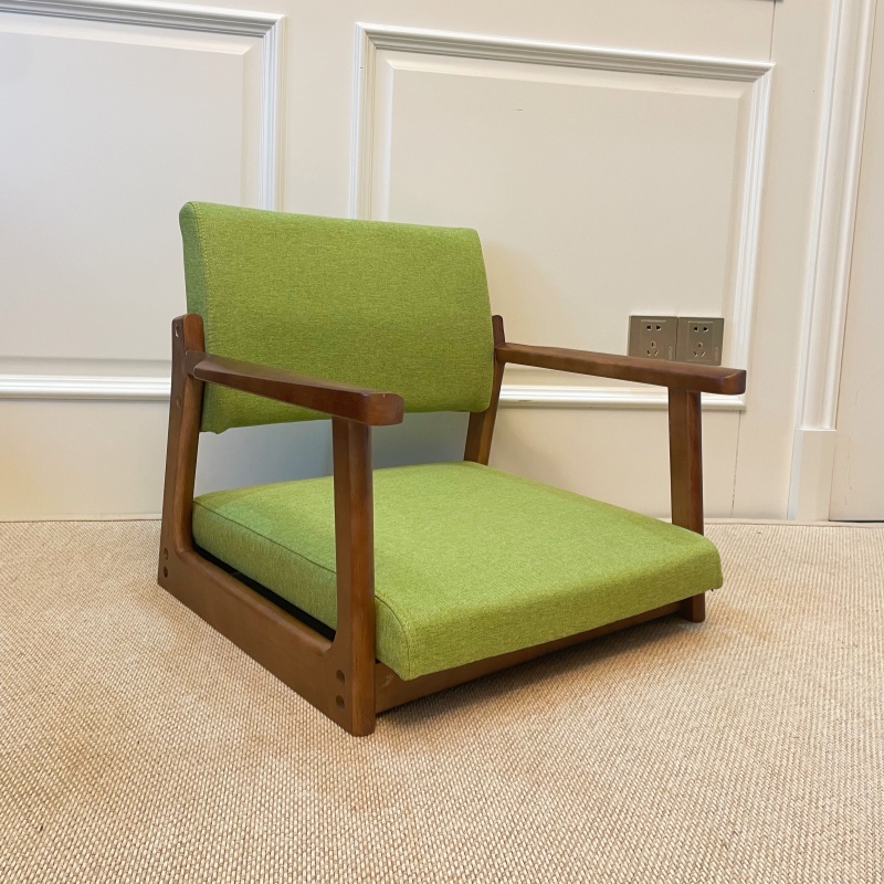 Solid Wood Tatami Chair with Armrest and Backrest - Cushioned Seat for Floor Sitting, Meditation, Yoga, Lounge, and Gaming