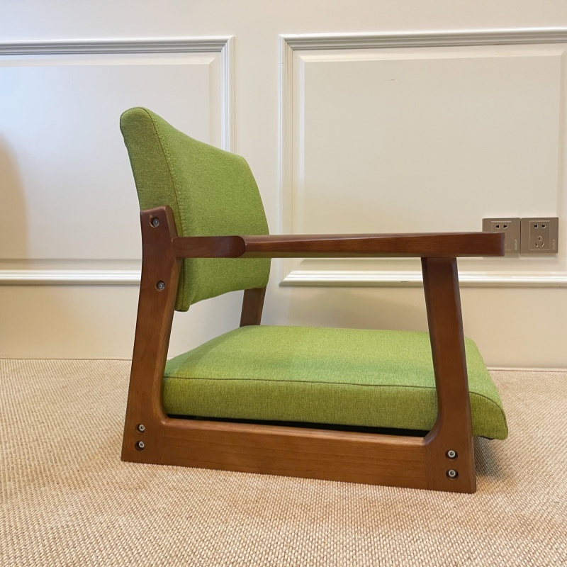 Solid Wood Tatami Chair with Armrest and Backrest - Cushioned Seat for Floor Sitting, Meditation, Yoga, Lounge, and Gaming