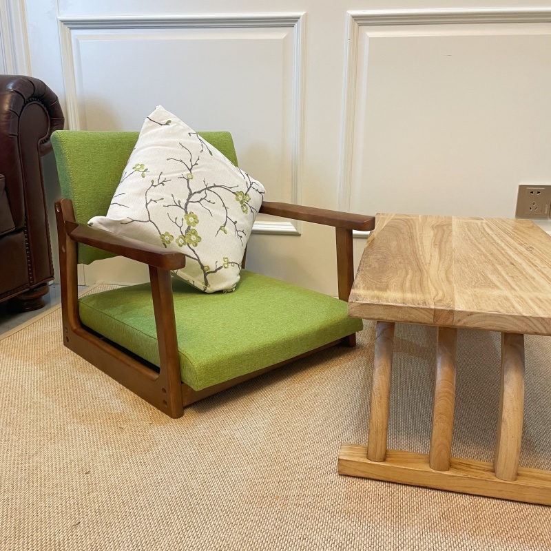 Solid Wood Tatami Chair with Armrest and Backrest - Cushioned Seat for Floor Sitting, Meditation, Yoga, Lounge, and Gaming