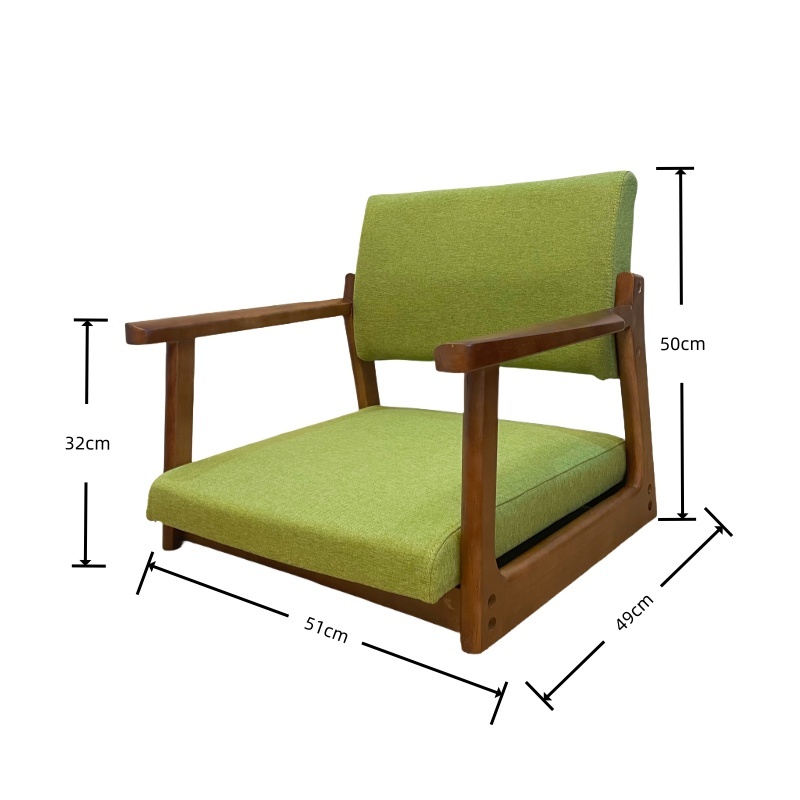 Solid Wood Tatami Chair with Armrest and Backrest - Cushioned Seat for Floor Sitting, Meditation, Yoga, Lounge, and Gaming