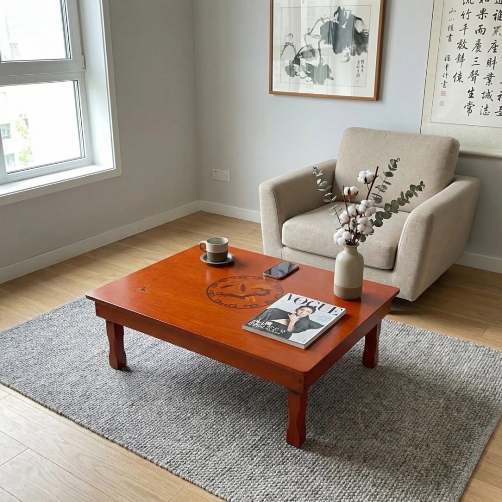 80X60cm Korean Foldable Tea Table – Low Profile Folding Tatami Table for Living Room – Portable Wooden Tea Tray