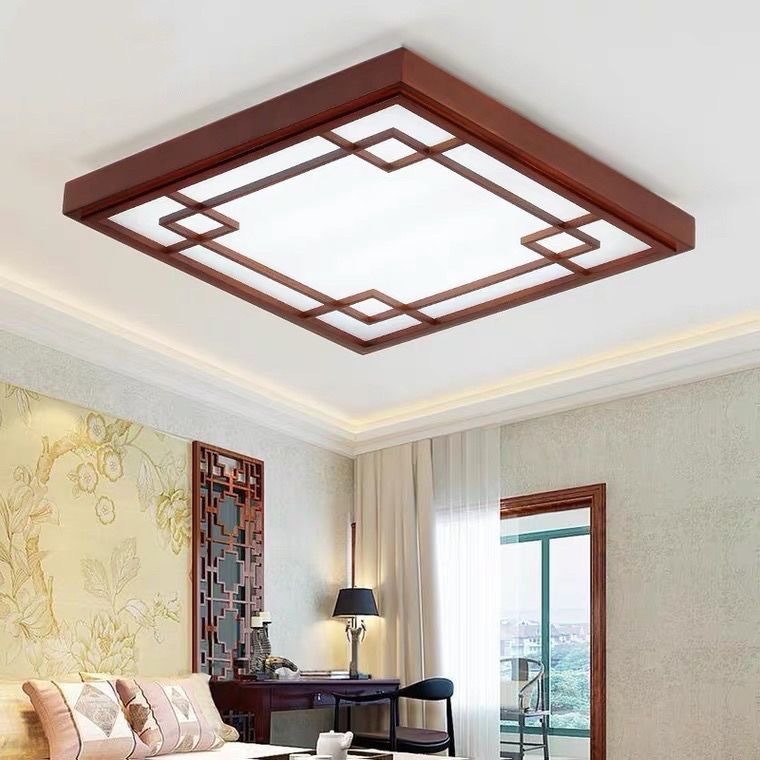 Ultra-Thin 6cm Japanese Ceiling Light, Solid Wood Frame