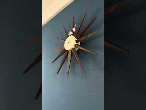 Nelson Sunburst Wall Clock – Walnut Wood, Mid-Century Modern Design