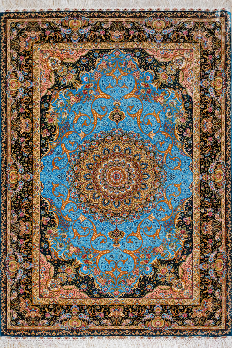 4X6 Azul persa irán Diseño Qum mano a mano atada al 100% pura seda alfombra  alfombra - China Alfombra de seda pura seda hechas a mano y una alfombra  persa alfombra Alfombra