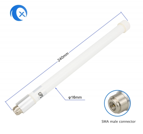 Outdoor omnidirectional white fiberglass GPS antenna with SMA male connector mount