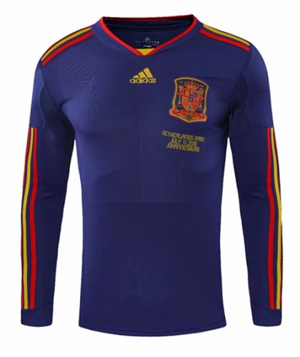 Retro Version 2010 World Cup Spain Blue Thailand LS Soccer Jersey-SL