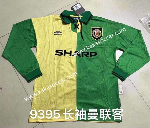 93-95 Retro Version Manchester United Yellow & Green Thailand LS Soccer Jeesey AAA-422