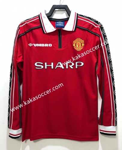 98 Retro Version Manchester United Home Red Thailand LS Soccer Jeesey AAA-811