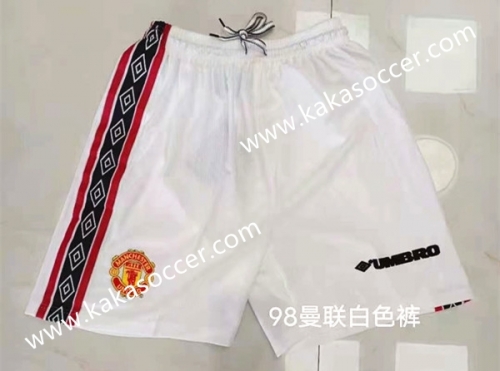 98 Retro Version Manchester United White Thailand Soccer Shorts-905