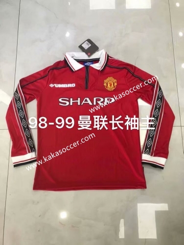 98-99 Retro Version Manchester United Home Red Thailand LS Soccer Jeesey AAA-905