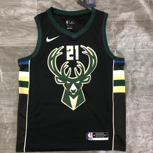 2021 NBA Milwaukee Bucks Black V Collar #21 Jersey-311