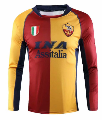 00-01 Retro Version AS Roma Red & Yellow LS Thailand Soccer Jersey AAA-601