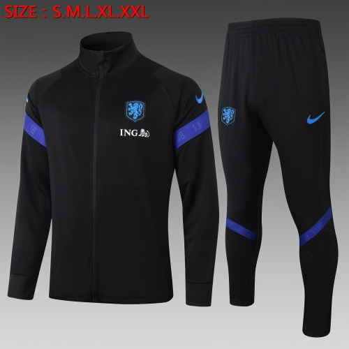 2020-21 Netherlands Black Soccer Jacket Uniform-815