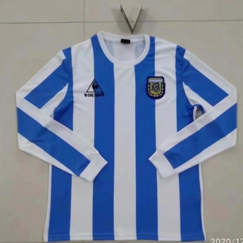 1986 Retro Version Argentina Home White & Blue Thailand LS Soccer Jeesey AAA-410