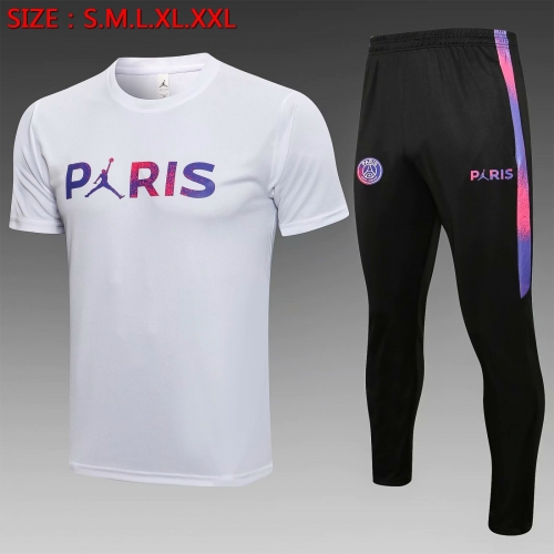 2021-2022 Jordan Paris SG White Short-Sleeve Thailand Soccer Tracksuit Uniform-815