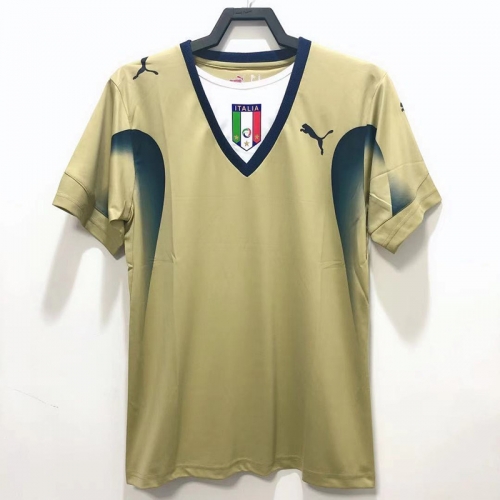 06 Retro Version Italy Goalkeeper  Yellow Thailand Soccer Jersey AAA-811/601