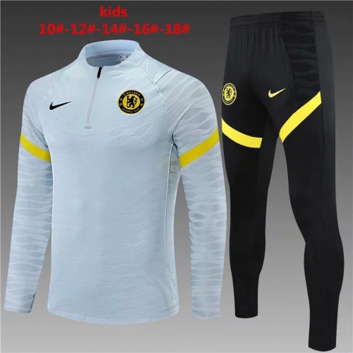 2021-22 Chelsea Light Gray Youth/Kids Thailand Soccer Tracksuit Uniform-801