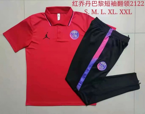 Without Adv 2021-2022 Jordan PSG Red Thailand Polo Uniform-815