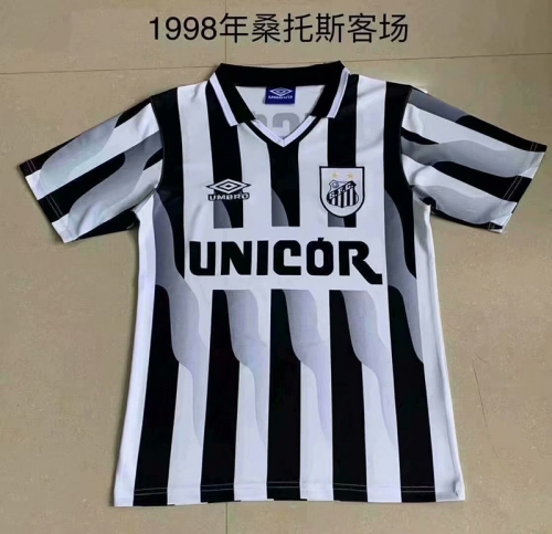 1998 Retro Version Santos FC Away Black & White Thailand Soccer Jersey AAA-709