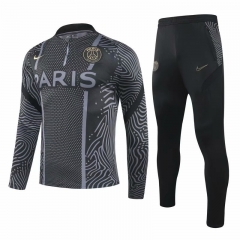 2021-22 Commemorative Edition Paris SG Black & Gray Thailand Soccer Tracksuit Uniform-GDP