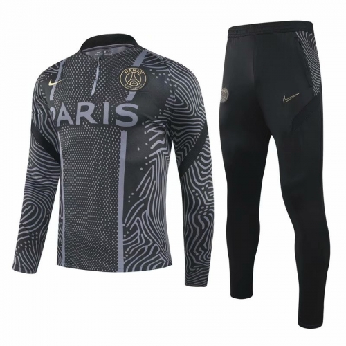 2021-22 Commemorative Edition Paris SG Black & Gray Thailand Soccer Tracksuit Uniform-GDP