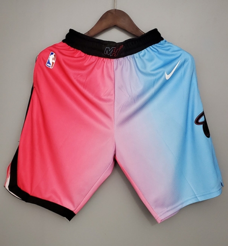 City Version 2020-2021 Miami Heat Blue & Pink NBA Shorts-311