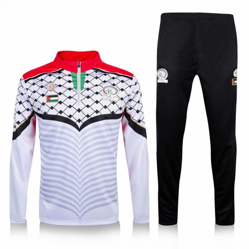 2021-22 Palestine White & Gray Thailand Soccer Tracksuit Uniform-38