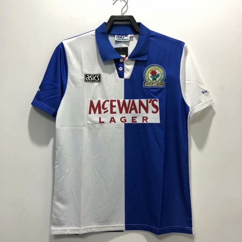 94-95 Retro Version Blackburn Rovers White & Blue Thailand Soccer Jersey AAA-311