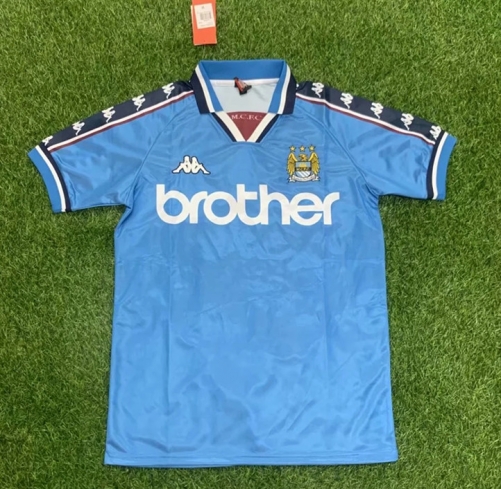 1998-99 Retro Version Manchester City Home Blue Thailand Soccer Jersey AAA-407