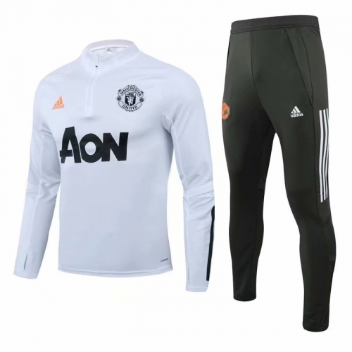 2020-2021 Manchester United Gray & White Thailand Tracksuit Uniform-GDP