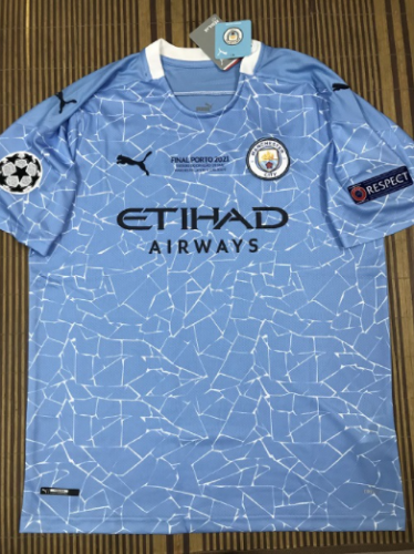 With Patch 2020/2021 UCL Final Manchester City Home Blue #10 (KUN AGUERO) Soccer Jersey-TY