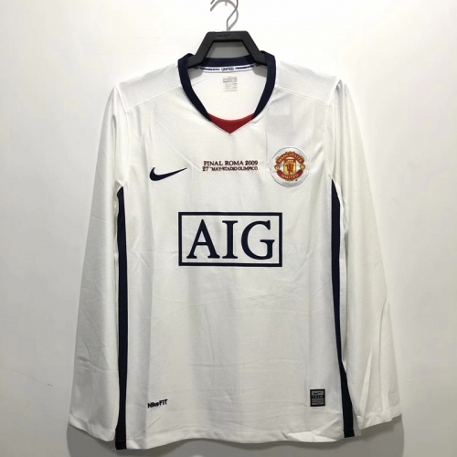 UEFA Champions League 08-09 Retro Version Manchester United Away White Thailand LS Soccer Jersey AAA-311/509