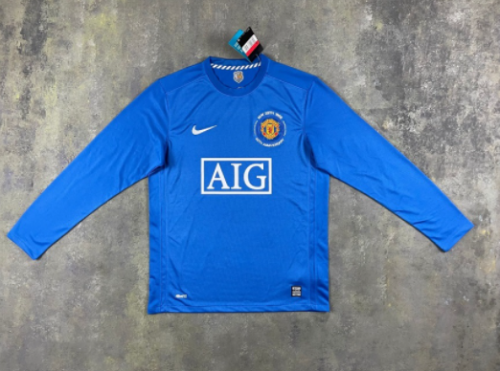 UEFA Champions League 07-08 Retro Version Manchester United Blue LS Thailand Soccer Jersey AAA-601