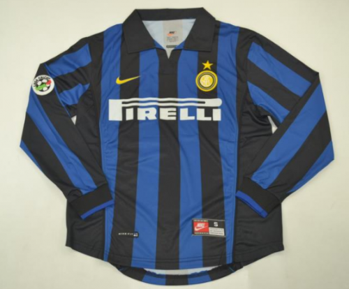 98-99 Retro Version Inter Milan Home Blue & Black LS Thailand Soccer Jersey AAA-601