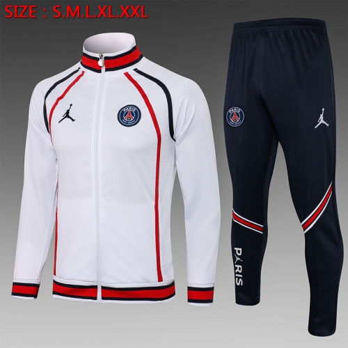 2021/2022 Jordan Paris SG White Hight Collar  Soccer Jacket Uniform-815