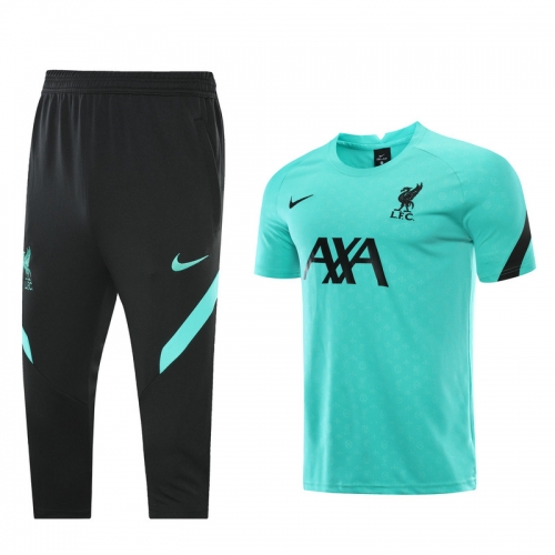 2021-22 Liverpool Blue Shorts-Sleeve Thailand Soccer Tracksuit Uniform-LH