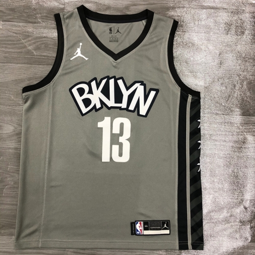 2020-2021 Jordan Topic NBA Brooklyn Nets Gray  #13 Jersey-311