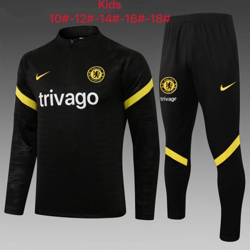2021-22 Chelsea Black Youth/Kids Thailand Soccer Tracksuit Uniform-815