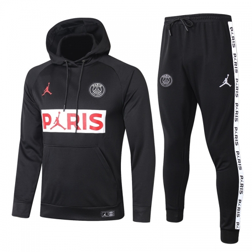 2021-22 Jordan PSG Black Thailand Soccer Tracksuit Uniform With Hat-815