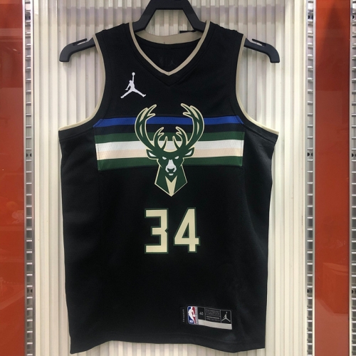 Jordan Topic 2020-2021 City Version NBA Milwaukee Bucks Black #34 Jersey-311