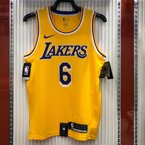 Retro Version Lakers NBA Yellow #6 Round Collar Jersey-311