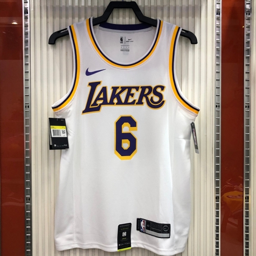 Retro Version Lakers NBA White #6 Round Collar Jersey-311